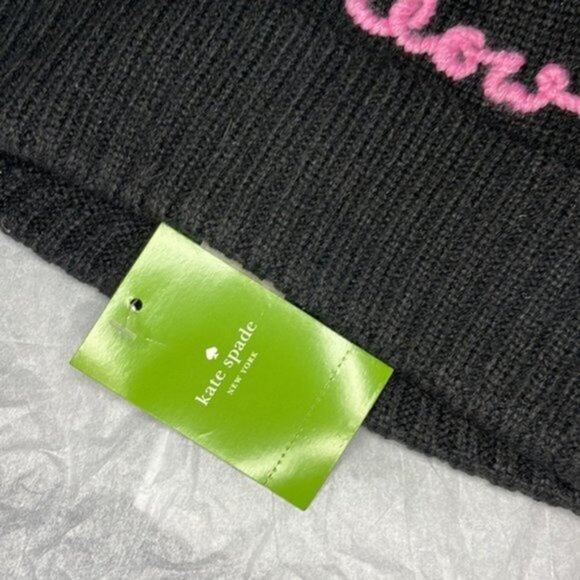 Kate Spade New York meow marabou pompom beanie black - Picture 4 of 5